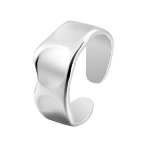Irregular wave pattern open ring in silver stainless steel with minimalist metal texture