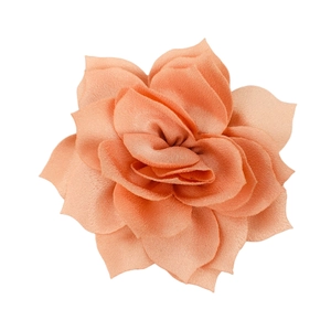 Close-up of 8cm layered lotus fabric flower in coral pink for DIY hair accessories