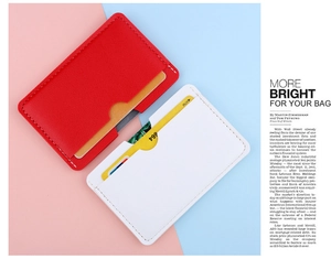 Slim minimalist leather card holder in red and white with durable stitching details