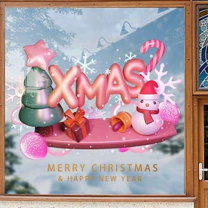 3D pink XMAS balloon letters and festive Christmas tree window clings for holiday decoration