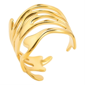 Minimalist gold irregular multi-layer flowing line stainless steel adjustable ring