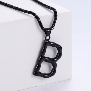 Collana con ciondolo lettera B in acciaio inossidabile nero lucido in stile hip hop minimal