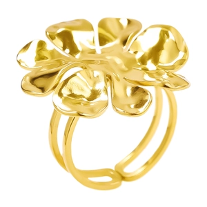 Anello a fiore in oro 18K con trama martellata e fascia regolabile in acciaio inossidabile