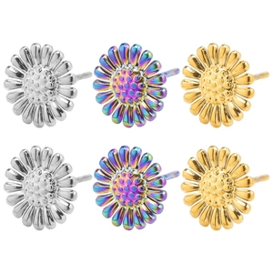 Set dettagliato di orecchini a margherita in acciaio inossidabile 304 argento, oro e rainbow