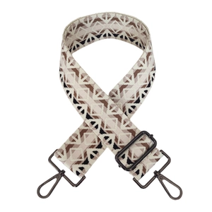 Adjustable bohemian wide shoulder strap with ethnic geometric weave and metal hooks