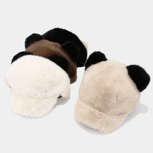 Berretto Da Baseball In Peluche Con Orecchie Da Panda Inverno Caldo Ecopelliccia Fibbia Regolabile Cartone Animato Donne