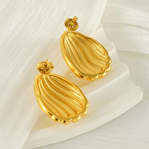 Elegant 18k gold plated stainless steel stud earrings with seashell texture and matte finish