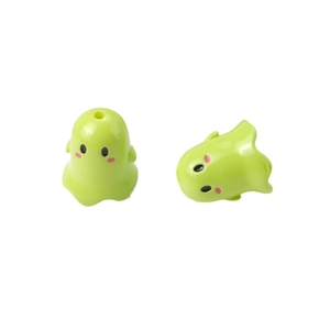 Pair of cute green cartoon ghost charms made of resin for DIY jewelry and phone chains