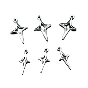 Set of six silver hollow star charms made of zinc alloy for DIY jewelry necklace making