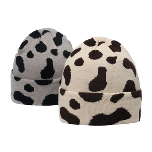 Knitted Beanie Hat Acrylic Warm Cuffed Winter Cold Cap Animal Print Cow Leopard Zebra For Women Students Streetwear
