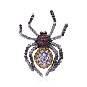 Vintage alloy spider brooch with colorful rhinestones for suits and coats