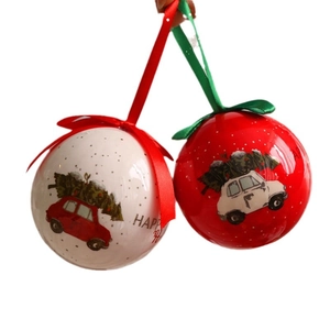 8cm Christmas ball ornaments with vintage car patterns and festive HAPPY text
