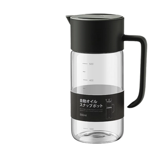 550ml glass oil dispenser with automatic gravity lid and precise measurement markings