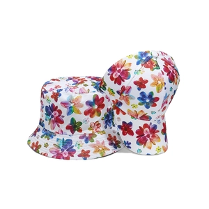 Sonnenhut und Baseballkappe Set mit bunten Aquarell Blumenmustern für Damen