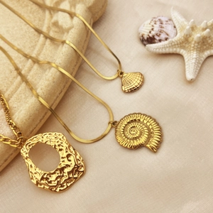 Vintage Stainless Steel Nautical Shell Pendant Necklace Gold Plated Sea Snail Scallop Clavicle Chain Jewelry For Women