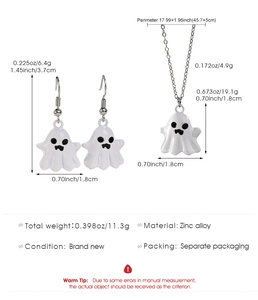 Detailed size specifications for ghost necklace and earrings set in zinc alloy