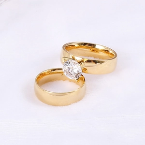 Stainless Steel Rings Cubic Zirconia Polished Simple Wedding Engagement Bands For Men Women Fashion Jewelry