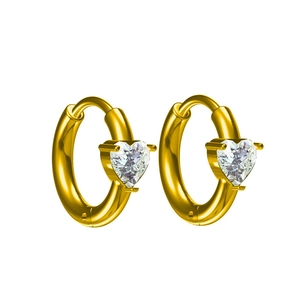 Titanium steel heart zircon hoop earrings in gold with polished finish for women
