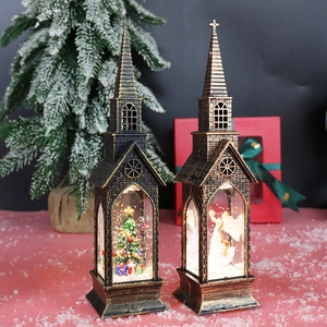 Vintage Weihnachtslaterne in Kirchenform mit LED-Licht und schimmerndem Glitzereffekt