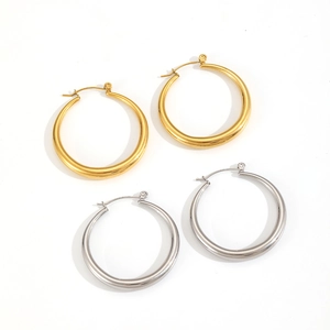Retro oversized 18k gold and silver stainless steel hoop earrings for women