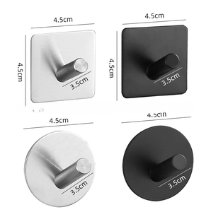 Self-adhesive 304 stainless steel wall hooks in square and round black or silver finishes