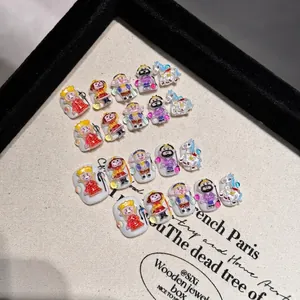 Handmade 3D Relief Cartoon Character Press On Nails Cute Dopamine Style Short Artificial Nails For Women Kids Parent-Child Nail Art