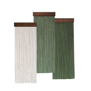 Bohemian wall hanging decor with wooden bar and fringe tassels in white and green