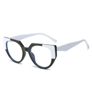 Stylish black and white cat eye glasses frame made of TR90 with blue light blocking lenses