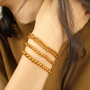 18K gold plated stainless steel layered beaded bracelet set for women's daily wear
