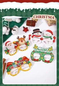 Détail de quatre modèles de lunettes de fête en papier pour Noël avec bonhomme de neige