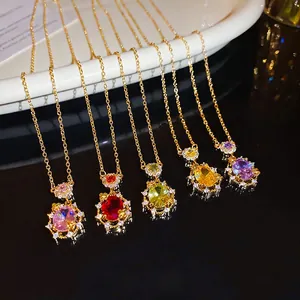 18k gold plated necklace set with colorful oval zircon gemstones in a luxury design