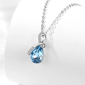 Elegant S925 silver necklace featuring a ribbon teardrop blue zircon pendant with diamonds