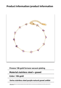 Détail de la chevillère en acier inoxydable plaqué or 18 carats avec pierres violettes