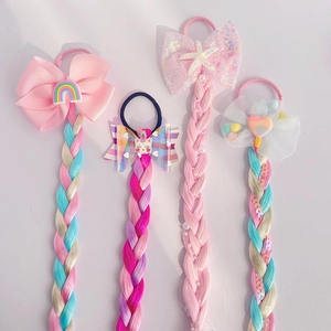 Kids hair ties with colorful extensions, unicorn bows and cute rainbow star hair accessories