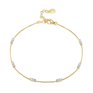 Bracciale Figaro a doppio strato in argento S925 con pietre di zircone rettangolari