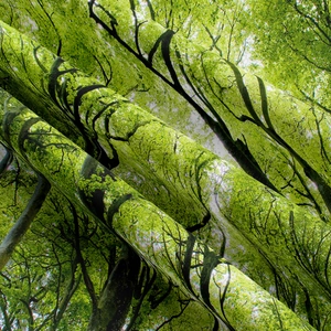 Close-up of forest landscape tapestry showing detailed fabric texture and green leaf print
