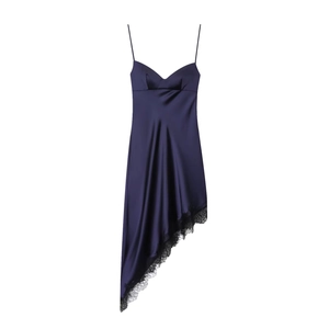 Robe Maxi En Satin Pour Femmes Dos Nu Col En V Profond Bordure En Dentelle Ourlet Irrégulier Sans Manches Texture Satin Élégante