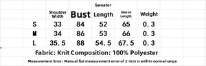 Size chart showing S, M, L dimensions for striped knitted sweater jacket in centimeters