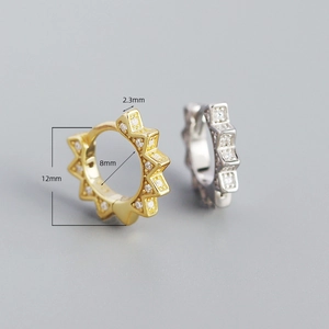 S925 silver punk gear hoop earrings with zircon in gold and silver finish, 12mm size