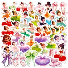 Close-up of pink ballet theme stickers featuring hand-drawn cartoon girls and shoes