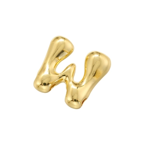 Detailed view of 3D bubble letter W charm with a polished golden fluid metal texture