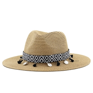 Chapeau de paille style britannique avec pompons bohèmes et ruban décoratif pièces