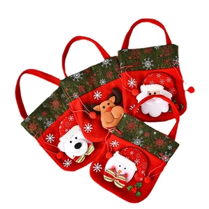 Christmas Gift Bags 3D Cartoon Santa Snowman Reindeer Felt Velvet Knit Drawstring Tote Candy Wrapping Holiday Decor