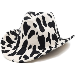 Cow Print Western Cowboy Hat Wide Brim Felt Roll Up Edge Outdoor Travel Fashion Accessory For Men Women