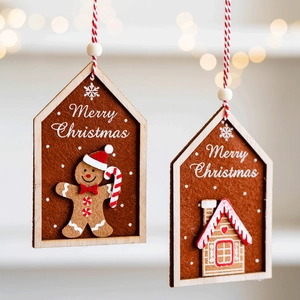 Christmas Tree Hanging Ornament Gingerbread Man House Wooden Felt Merry Christmas Holiday Party Decoration Festive Pendant