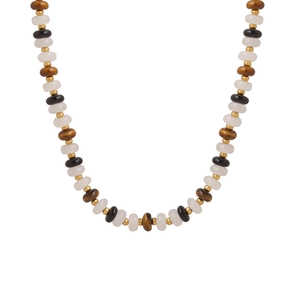 Minimalist white jade and tiger eye beaded choker necklace with golden spacers