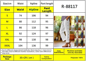 Detaillierte Größentabelle für Baumwoll-Leinen-Hose mit Maßen von S bis XXXL Größe