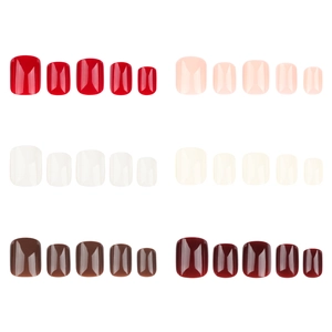 Juego de uñas postizas brillantes de colores lisos en varios tonos y formas cuadradas