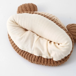 Bonnet d'hiver pour bébé avec oreilles d'ours et doublure épaisse en coton doux