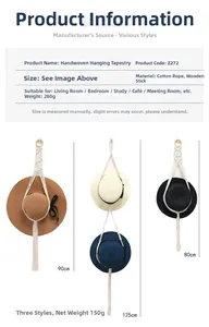 Detailed size specifications of the Nordic cotton woven tapestry hat storage rack